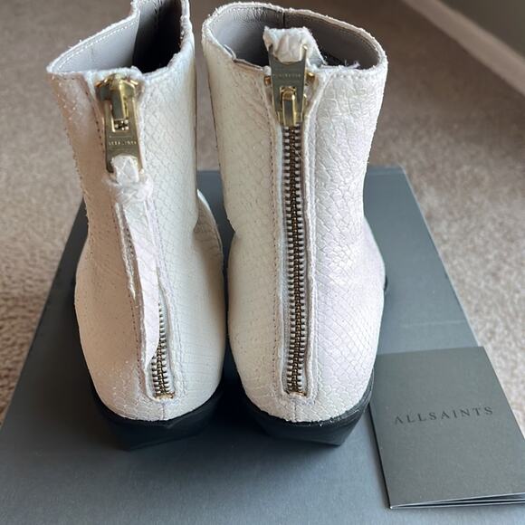 ALL SAINTS Lenora Snake Embossed
White Leather Minimalist Neutral Booties - Picture 4 of 12